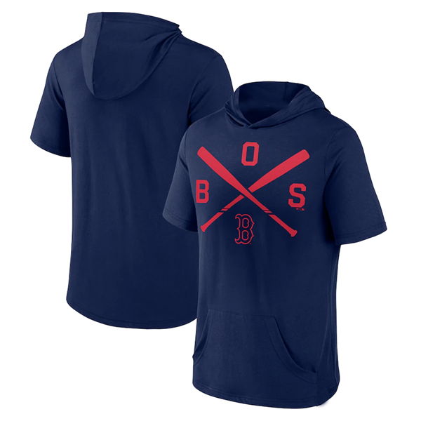 Men's Boston Red Sox Navy Short Sleeve Pullover Hoodie Men's Boston Red Sox Navy Short Sleeve Pullover Hoodie